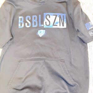 BSBL SZN Black Kids Pullover Hoodie with Blue Accent Graphics